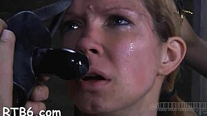 bondage session turns rough with femdom sucking and fucking