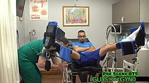 Angel ramiraz spreads shaved pussy for cum extraction in latex clinic.