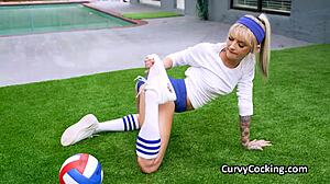 volleyball chick makes trainer's dick hard then rides it