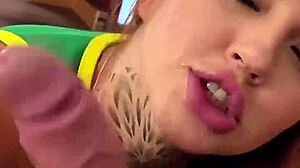 Petite redhead Latina gives a sloppy deepthroat blowjob after her casting in POV style.