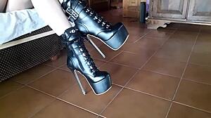 ankle boots and blue very high heels