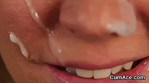 The sexy idol receives a CUMSHOT on her face and SWALLOWS all the spunk