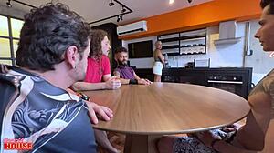 Petite Hostess Feels Excited Receiving Boyfriend's Friends