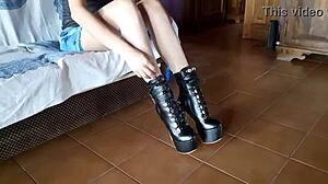 ankle boots and blue very high heels