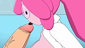 In Adventure Time, Princess Bubblegum has sex with Finn using science. Big tits and monster cock make it wild
