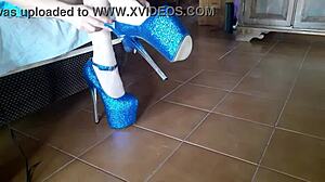 ankle boots and blue very high heels