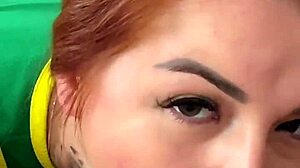 Petite redhead Latina gives a sloppy deepthroat blowjob after her casting in POV style.