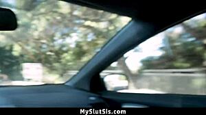 skinny stepsister blows stepbro in the car