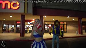 teen trixi brooks gets bent over by gibby the clown in halloween doggystyle.