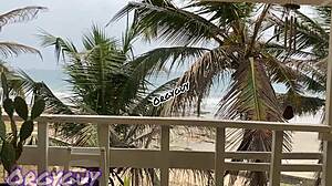 Ebony wife flashing pussy at beach house