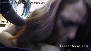 Redhead teen hitchhikes, sucks in the car POV