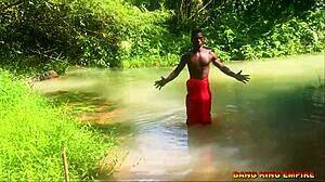 Public Encounter With African Performer In Stream For Hardcore Scene.