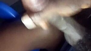 African teen shows her phat lips and drinks cum with joy