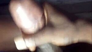 African teen shows her phat lips and drinks cum with joy