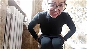 in the bathroom, her ass got red from rough play with that miniskirt on