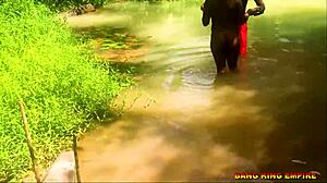 Public Encounter With African Performer In Stream For Hardcore Scene.