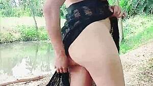 Latina Shows Natural Body Outdoors In Homemade Public Display.