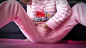 Check out this petite Asian teen in pajamas squirting while masturbating her pussy up close 😍