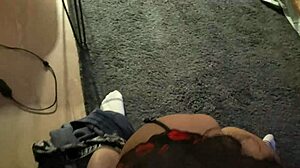 Wife in lingerie gives nice blowjob with tattoo. Husband enjoys the casual moment.