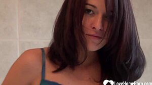 aroused girlfriend enjoys private solo time at home