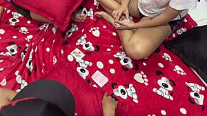 Latina brunette in stockings fucks her stepsister bent over in lingerie with oral and hardcore anal.