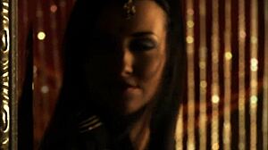 brunette milf teases in black dress solo