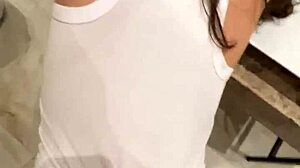 Babe enjoys close-up pov in bathroom at college party