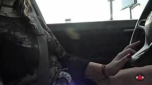 Are you driving stick barefoot in the car, brunette with feet fetish outdoors?