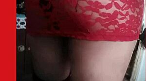 Michelle Transvestite Models In Lace Skirt Lingerie, Posing For Photos That Highlight Her Ass And Shemale Features