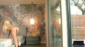 Hot Blonde Elsa Jean Teases Pussy With Pink Dildo