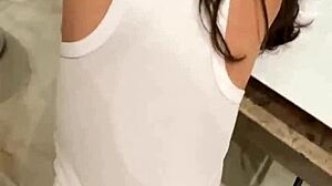 Babe enjoys close-up pov in bathroom at college party