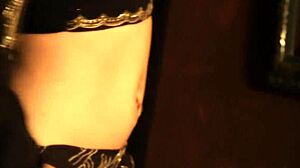 brunette milf teases in black dress solo