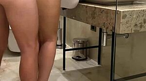 Babe enjoys close-up pov in bathroom at college party