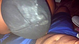 Chubby BBW Sucks Cock Under Table, Cumshot on Big Tits