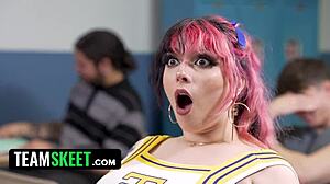 moaning asian teen in skirt gets desk fantasy