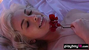 All Natural Blonde Katie Jean Strips Naked and Undresses Passionately