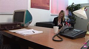 the perverted boss hardcore drills his two blonde secretaries on the desk