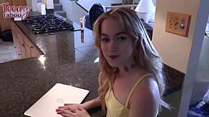 blonde sage fox fucks her stepdad while mom's away, mr brogan creampies her juicy pussy