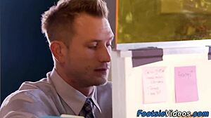 This petite latina babe is giving an amazing footjob in high definition