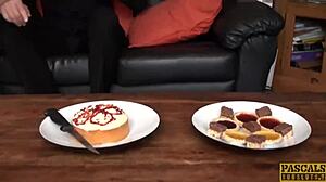 British sub Alisha gets her ass rammed by rough dom in stockings. Cum in mouth.