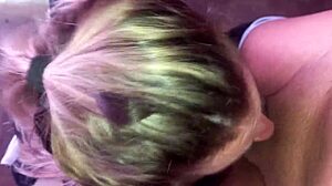 blonde lover enjoys morning cum drink