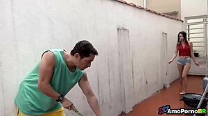 Alone at home with my father-in-law's sexy skinny brunette teen on Saturday afternoon, engaging in taboo blowjob and more