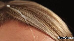 Sexy Centerfold Gets Cumshot on Her Face Eating All the Load