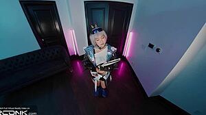 In VR, the Asian Silver Wolf cosplayer sucks and fucks hard in Honkai Star Rail parody