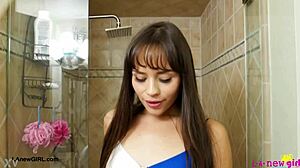 Radiant Brunette Beauty Takes Intense Shower After POV Massage On Sofa With Daddy