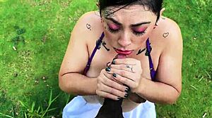 There was this horny Latina MILF, Enm Diamond, giving an incredible outdoor blowjob with her big tits bouncing