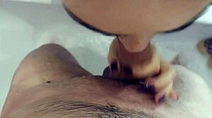 spying on her step son in the shower - washed his cock sucked jerked off and finished in the mouth of the mom said thank you and left