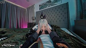 In VR, the Asian Silver Wolf cosplayer sucks and fucks hard in Honkai Star Rail parody