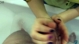 spying on her step son in the shower - washed his cock sucked jerked off and finished in the mouth of the mom said thank you and left