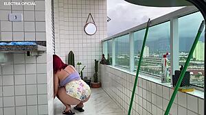 Latina Maid Teases in Tight Shorts on Security Camera